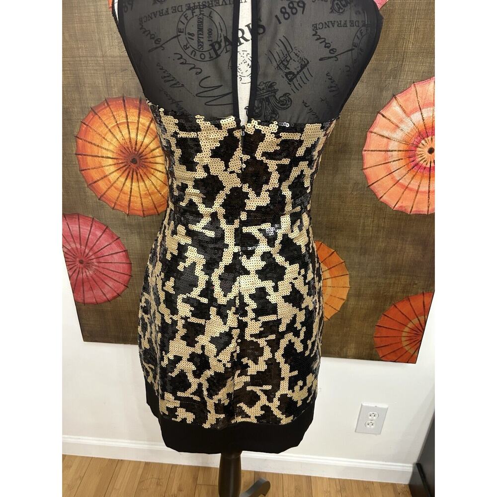 Max and Cleo Sequins Gold & Black Sheath Dress Red Carpet Hollywood Glam Sz 4 - Picture 4 of 7